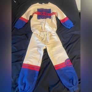 Gucci sweatsuit size 6 cream, blue, & red